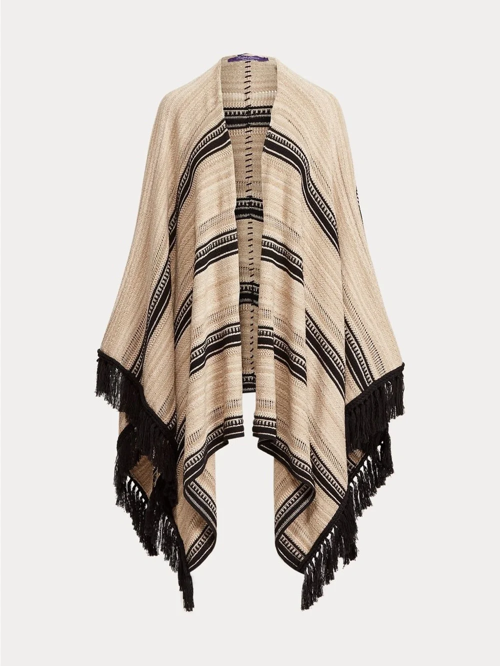 Ralph Lauren Collection Pre-Fall 2021 Italian Beige & Black Fringe Knit Ruana
